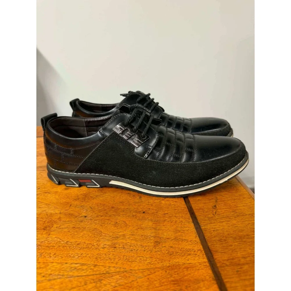 Gatsby Men's 10.5 EU 44  Black Faux Leather Faux Suede Lace Up Sneakers Shoes